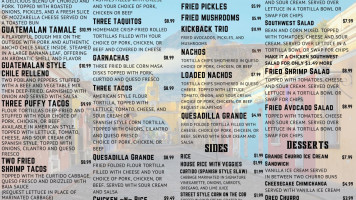 Mayan Kickback menu