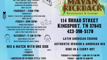 Mayan Kickback menu