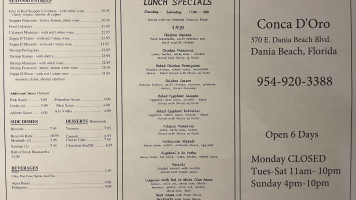 Conca D'Oro Pizza and Pasta menu