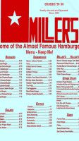 Miller's Cafe menu