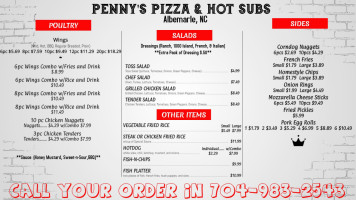 Penny's Pizza Hot Subs menu