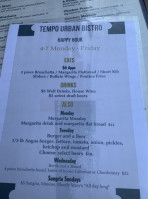 Tempo Urban Bistro menu