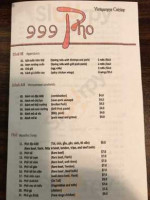 999 Pho menu