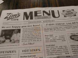 Zim's Cafe menu
