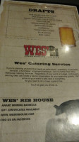 Wes' Rib House menu