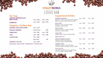 Vitality Bowls menu