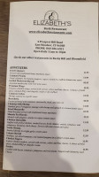 Elizabeths Bar Restaurant menu