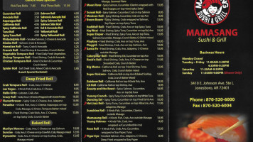 Mamasang Sushi Grill menu