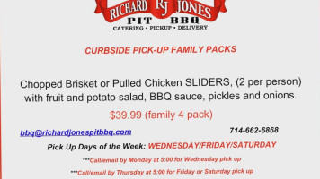 Richard Jones Pit Bbq Catering menu