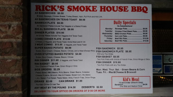 Rick's Smokehouse Barbecue menu