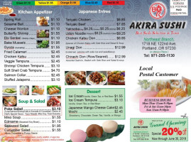 Akira Sushi menu