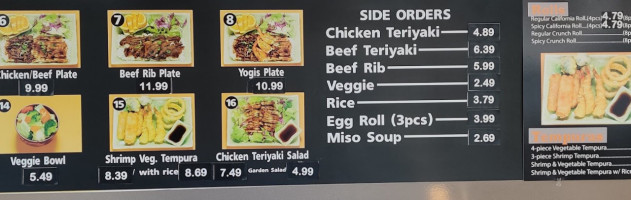 Yogis Teriyaki House menu