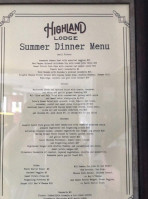 Highland Lodge menu