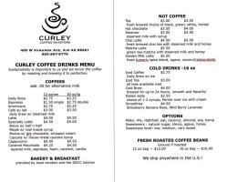 Curley Coffee Roasters menu