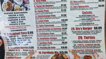 Gio's Taqueria menu