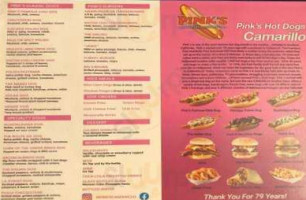 Pink's Hot Dogs menu