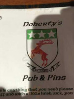 Doherty's Pub Pins menu