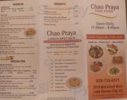 Chao Praya Thai Food menu