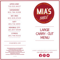 Mia's Table menu