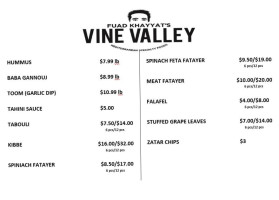 Fuad Khayyat's Vine Valley menu