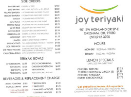 Joy Teriyaki menu
