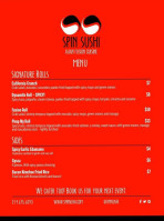 Spin Sushi menu