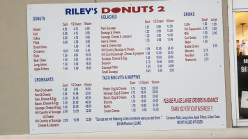 Riley's Donuts 2 menu
