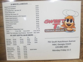 Sweet T's Smokehouse menu