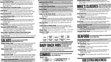 Montana Mikes Steakhouse menu