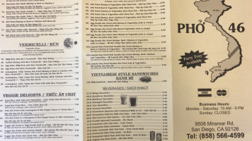 Pho 46 menu