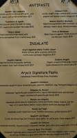 Arya Trattoria menu