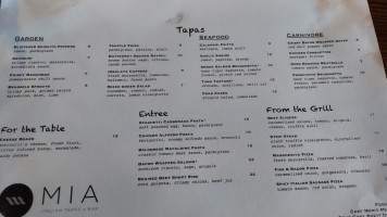 Mia Italian Tapas Bar menu