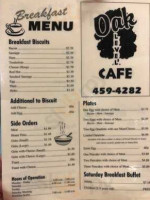 Oak Level Cafe menu