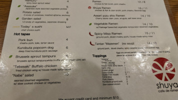 Shuya Cafe De Ramen menu