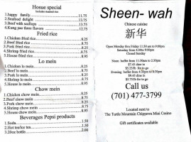 Chinese Sheen Wah menu