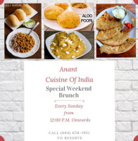 Anant Cuisine Of India menu