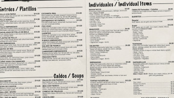 Casa Mayah menu