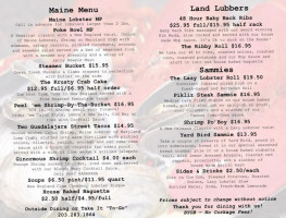 The Lazy Lobster menu