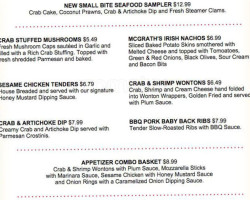 Mc Grath's Fish House menu