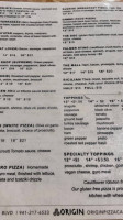 Origin Craft Beer Pizza Cafe menu