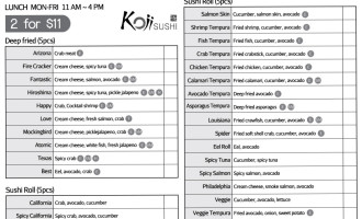 Koji Sushi menu
