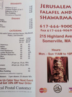 Sam’s Falafel Shawarma menu