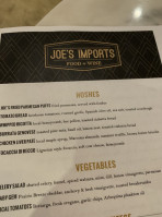 Joe's Imports menu