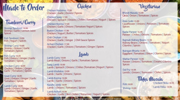 Taj Fine Indian Cuisine menu