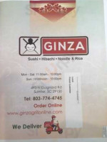 Ginza Japanese Grill menu