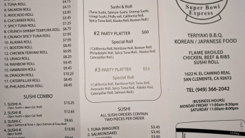 Super Bowl Express menu