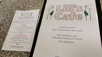 Lili's Cafe menu