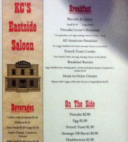 Kc's Eastside Saloon menu