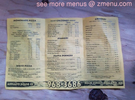 Ashland House Of Pizza menu