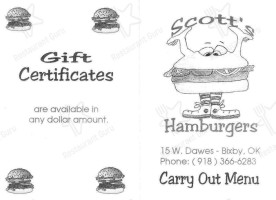Scott's Hamburgers menu